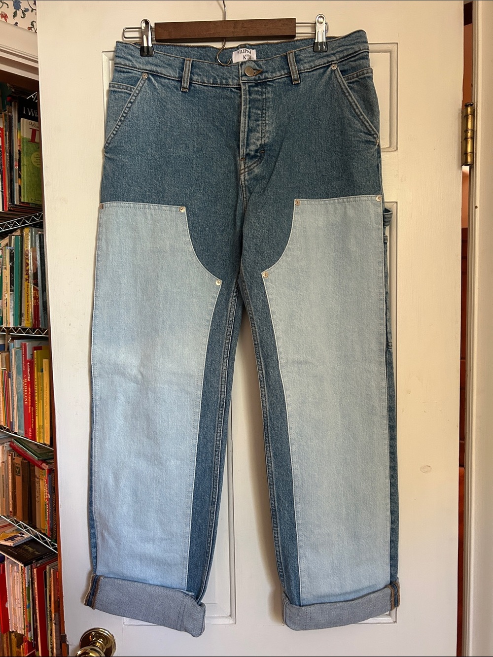 NWT Filippa K Two-Tone Blue Carpenter Jeans, US Sz 16